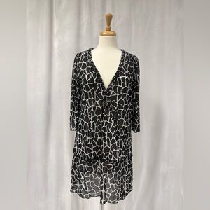Simons Black & White Giraffe Print Sheer Tunic Dress for Beach Size L